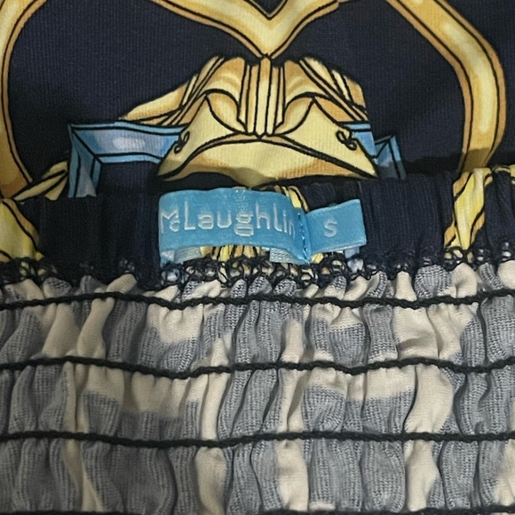 J. McLaughlin Strapless REYNA TUBE TOP PEPLUM HEM NAVY/GOLD/BLUE BELTMORE Small - Picture 5 of 9